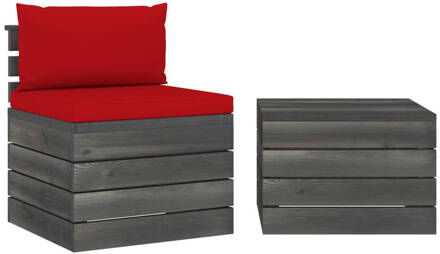 vidaXL 2-delige Loungeset met kussens pallet massief grenenhout Rood