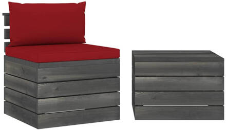 vidaXL 2-delige Loungeset met kussens pallet massief grenenhout Rood