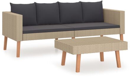 vidaXL 2-delige Loungeset met kussens poly rattan beige