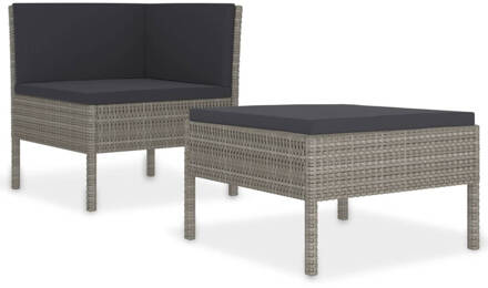 vidaXL 2-delige Loungeset met kussens poly rattan grijs