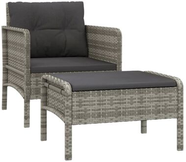 vidaXL 2-delige Loungeset met kussens poly rattan grijs