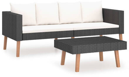 vidaXL 2-delige Loungeset met kussens poly rattan zwart