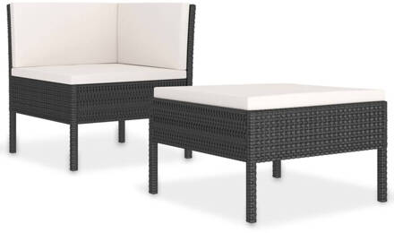 vidaXL 2-delige Loungeset met kussens poly rattan zwart