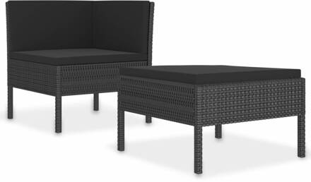 vidaXL 2-delige Loungeset met kussens poly rattan zwart