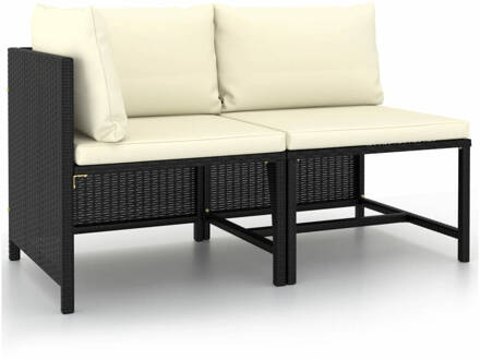 vidaXL 2-delige Loungeset met kussens poly rattan zwart