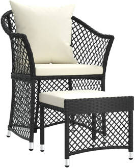 vidaXL 2-delige Loungeset met kussens poly rattan zwart