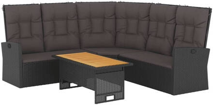 vidaXL 2-delige Loungeset met kussens poly rattan zwart