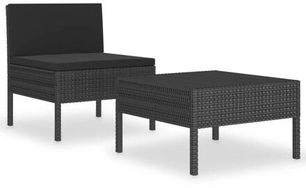 vidaXL 2-delige Loungeset met kussens poly rattan zwart