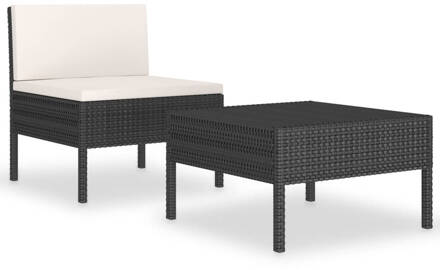 vidaXL 2-delige Loungeset met kussens poly rattan zwart