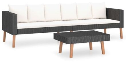 vidaXL 2-delige Loungeset met kussens poly rattan zwart