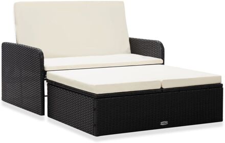 vidaXL 2-delige Loungeset met kussens poly rattan zwart