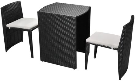 vidaXL 3-delige Bistroset met kussens poly rattan zwart