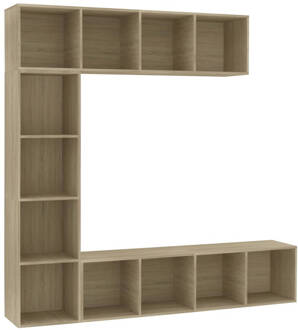 vidaXL 3-delige Boekenkast-/tv-meubelset 180x30x180 cm eikenkleurig Bruin