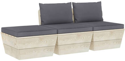 vidaXL 3-delige Loungeset met kussens pallet vurenhout Grijs