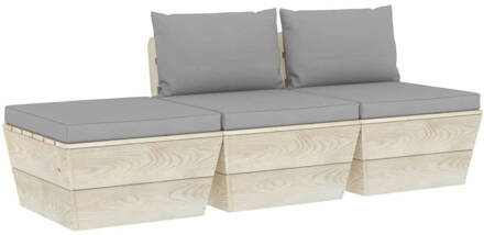 vidaXL 3-delige Loungeset met kussens pallet vurenhout Grijs