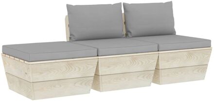 vidaXL 3-delige Loungeset met kussens pallet vurenhout Grijs