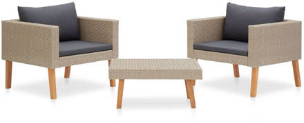 vidaXL 3-delige Loungeset met kussens poly rattan beige