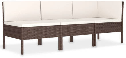 vidaXL 3-delige Loungeset met kussens poly rattan bruin