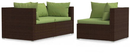 vidaXL 3-delige Loungeset met kussens poly rattan bruin