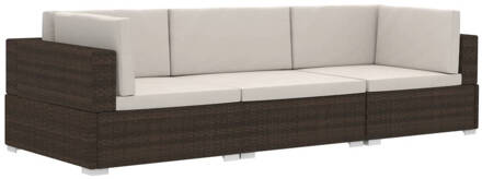 vidaXL 3-delige Loungeset met kussens poly rattan bruin