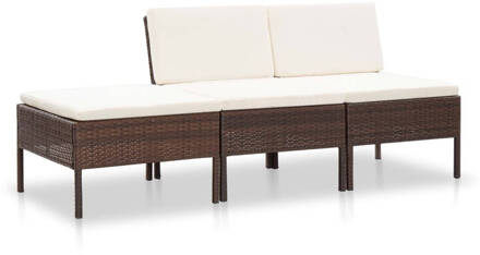 vidaXL 3-delige Loungeset met kussens poly rattan bruin