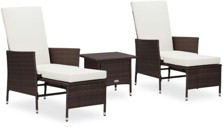 vidaXL 3-delige Loungeset met kussens poly rattan bruin