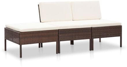 vidaXL 3-delige Loungeset met kussens poly rattan bruin