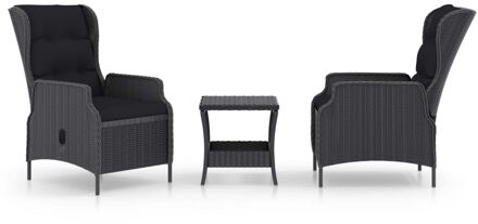 vidaXL 3-delige Loungeset met kussens poly rattan donkergrijs