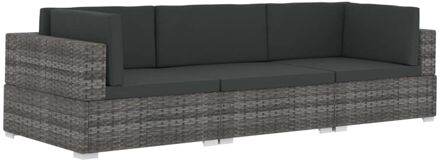 vidaXL 3-delige Loungeset met kussens poly rattan grijs