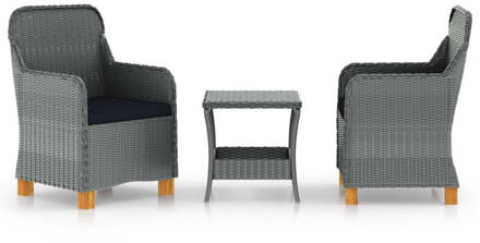 vidaXL 3-delige Loungeset met kussens poly rattan lichtgrijs