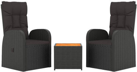 vidaXL 3-delige Loungeset poly rattan en massief acaciahout zwart