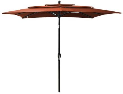vidaXL 3-laagse parasol Terracotta - 250 x 250 x 260 cm - UV-beschermend polyester Bruin