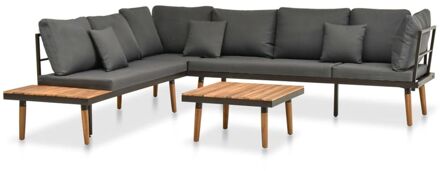 vidaXL 4-delige Loungeset met kussens massief acaciahout Grijs