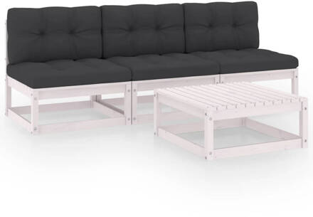 vidaXL 4-delige Loungeset met kussens massief grenenhout Wit