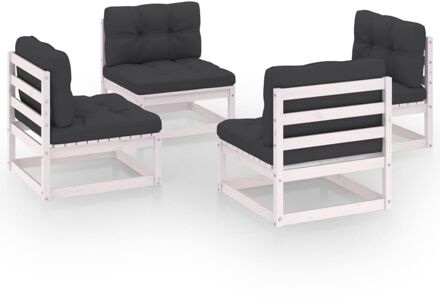 vidaXL 4-delige Loungeset met kussens massief grenenhout Wit