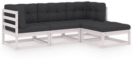 vidaXL 4-delige Loungeset met kussens massief grenenhout Wit