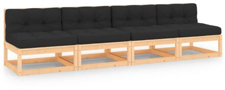 vidaXL 4-delige Loungeset met kussens massief grenenhout