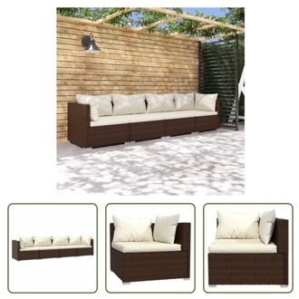 vidaXL 4-delige Loungeset met kussens poly rattan bruin - Tuinset