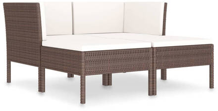 vidaXL 4-delige Loungeset met kussens poly rattan bruin