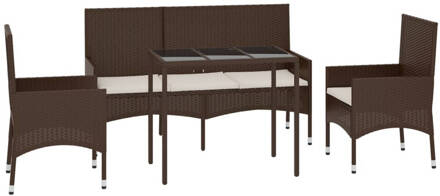 vidaXL 4-delige Loungeset met kussens poly rattan bruin