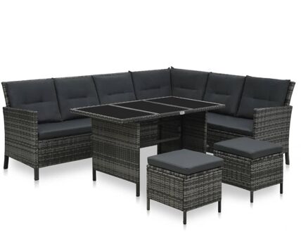 vidaXL 4-delige Loungeset met kussens poly rattan grijs