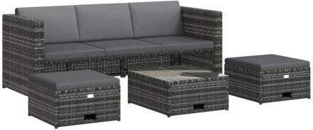 vidaXL 4-delige Loungeset met kussens poly rattan grijs