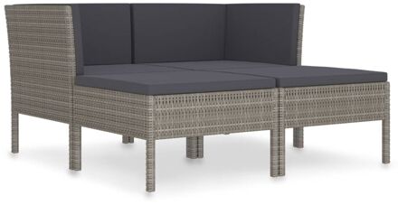 vidaXL 4-delige Loungeset met kussens poly rattan grijs