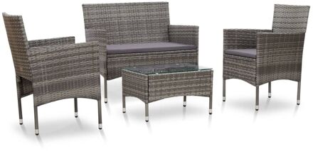 vidaXL 4-delige Loungeset met kussens poly rattan grijs