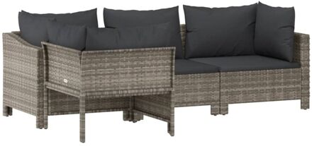 vidaXL 4-delige Loungeset met kussens poly rattan grijs