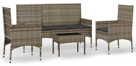 vidaXL 4-delige Loungeset met kussens poly rattan grijs