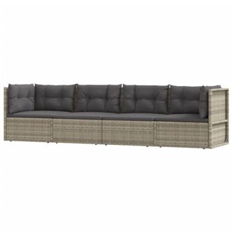 vidaXL 4-delige Loungeset met kussens poly rattan grijs