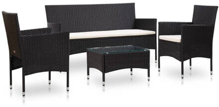 vidaXL 4-delige Loungeset met kussens poly rattan zwart