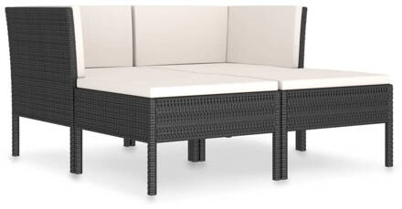 vidaXL 4-delige Loungeset met kussens poly rattan zwart