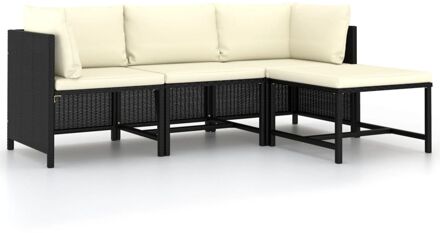 vidaXL 4-delige Loungeset met kussens poly rattan zwart